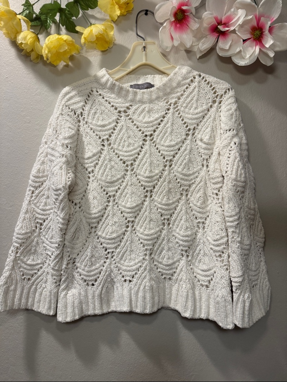 Women's Cream Textured Crewneck Sweater